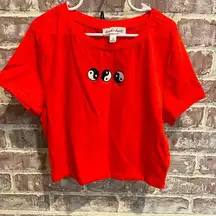 NWT‎ Derek Heart Juniors Women Baby Tee Crop Top Embroidered Red Yin & Yang SZ S