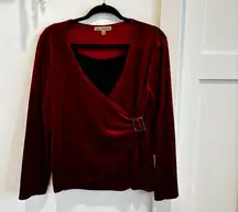 Notations Vintage Red Velvet Euro Long Sleeve Faux Wrap with Tank Women's Top XL
