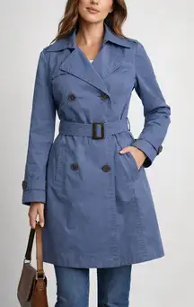 Esprit Blue Trench Coat Womens US 10 Belted Double Breasted Cotton