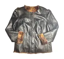 Vintage Spanish Rabbit Fur Lined Leather Jacket Black Leather 90 Y2K Winter Coat