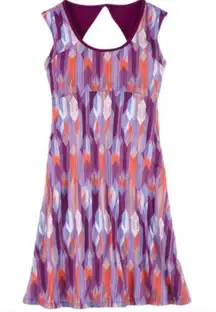 Prana Calico Active Dress Grapevine Gemstone Print Pattern Open Back Sleeveless.