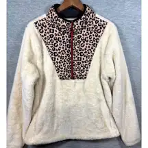 BKE Womens Sherpa Fleece Leopard Print Quarter Zip‎ Pullover Sz M