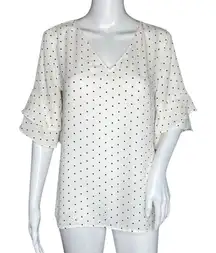 Loft Shirt Womens‎ Small White Black Polka Dot Ruffle Casual Workwear Versatile