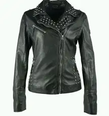 Wanderglueck studded black leather biker jacket size US 6 S small