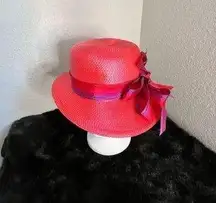 Frank Clive pink  Red Wide Brim Floppy Hat derby Easter osfm