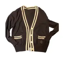 Sandro Paris Cardigan Black Cream V Neck Button Front Long Sleeve size M