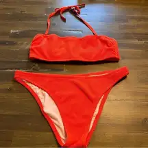Shade & Shore Orange Crinkle Textured Halter Bikini Plus Size XL 38D Swimsuit