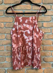 Nine West Women's Printed Square Neck Pleated Summer Tank Cami Blouse Pink Large