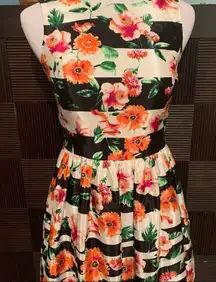 Saks Fifth Avenue RED floral and stripe dress
