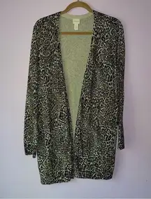 Chico's  XL Cardigan Cheetah Print Open Front Longline