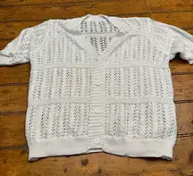 White Crochet Knit Button Up Cardigan Sweater Top Women's Size Small