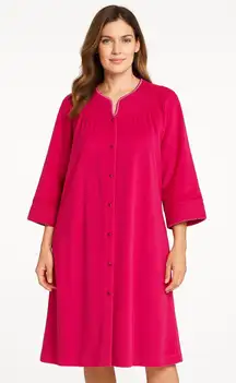 NWT Vintage Evelyn Pearson Vel de Roi Velour Robe Pink USA Made snap front Large