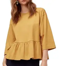 Aritzia  Wilfred Abrielle Peplum Mustard Quarter Sleeve Top