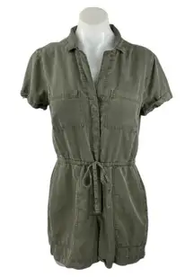 Abercrombie & Fitch Olive Green Short Sleeve Drawstring Button Jumpsuit Romper S