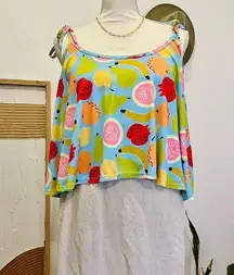 Bright Fruit Print Built in Bra Flowly Bow Tie Strap Cropped Top Swim 2XL