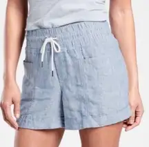 Athleta  Cabo 100% Linen 4" Pull On Utility Shorts Chambray Blue Women’s Size 16