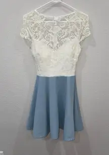 B Darlin Blue & White Graduation Dress