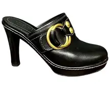 Coach  Claude Antique Calf Mules Black Platform Heels, Size 7