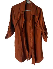 June & Hudson Women's S Orange Duster Cardigan Lightweight Roll Tab Sleeve Lagen