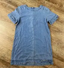 Gap Denim Jean Dress Women M Cambary Midi Fringe Lyocell Back Zip Lightweight