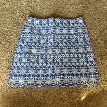 Loft  blue and white eyelet embroidered skirt