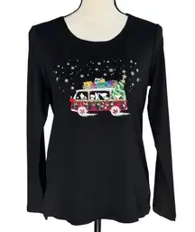 Karen Scott  Large Top Holiday Van w/ Dogs Festive Christmas Long Sleeve Stretch