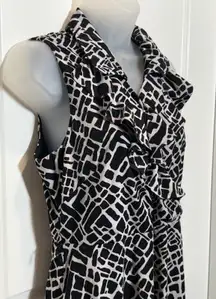Studio One Womens Sleeveless Ruffle Collared Dress Black White Abstract M Career