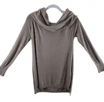 Shrinking Violet Tan Long Sleeve Cowl Neck Lightweight Tight Knit Sweater Size M