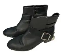 Breckelles black moto chic belted biker boots 7.5 witchy biker comfort