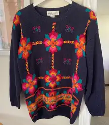 Vintage 90s Melbourne Elements Vibrant Floral Granny Knit Sweater