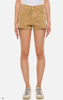 Levi's 501 XX Original Fit High-Rise Shorts Size 34 Gold Yellow Raw Hem 5-Pocket