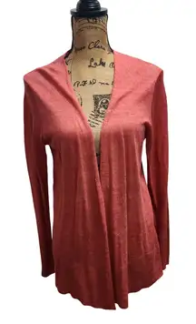 Eileen Fisher Linen Cardigan Sweater Coral Orange M Midi Open Front Lightweight