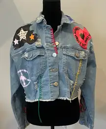 Embroidered Denim Jacket with Colorful artwork
