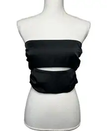 New Topshop Top Womens 6 Black Satin Bandeau Strapless Cropped Sexy Club Summer