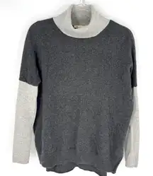 Minnie Rose Color Block Turtleneck Cashmere Sweater Dark Light Gray Combo XS/S