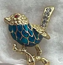 Vintage gold colored little bird rhinestone decor enamel