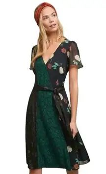 Anthropologie Moulinette Soeurs Ciao Bella Green Black Metallic Boho Wrap Dress