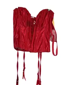 Empire Intimates Red Satin Corset Garter‎ Bustier Lingerie Pinup Vintage Size 32