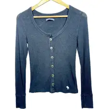 Abercrombie & Fitch Black Ribbed Knit Long Sleeve Henley Cardigan Sweater Size S