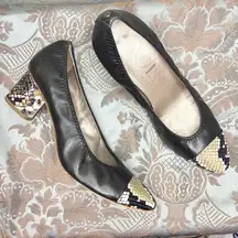 AGL Attilio Giusti Leombruni Black Leather Multicolor Snake Skin Pump Size 40