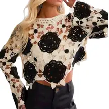 CLOTH by DESIGN Crochet Flower Long Sleeve Open Knit Sweater Top Sz XL Festival