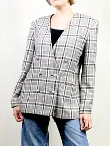 Vintage Executive Collection White & Red Plaid Pearl Button Blazer Jacket