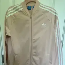 Adidas Pink XL Track Jacket Women’s Signature White Stripe Pockets Zipper EUC