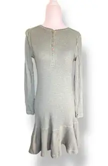 Y2K Lauren Jeans Co Sage Green Thermal Henley Knit Drop Waist Dress Size Small