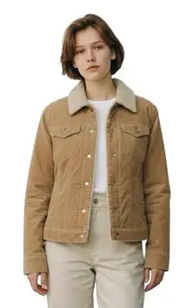 Y2K Gap Corduroy Sherpa Lined Trucker Jacket Sz L Tan Button Up Western Rodeo