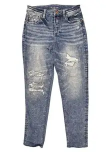 Maurices Women's High Rise Boyfriend Distressed Button Fly Jeans Size 6 Blue