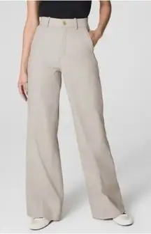 Spanx Supersmooth Stretch Twill High Rise Wide Leg Trouser Pant Beige L