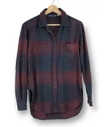 Athleta - Plaid Button-Down Marron/Navy Long Sleeve - XS