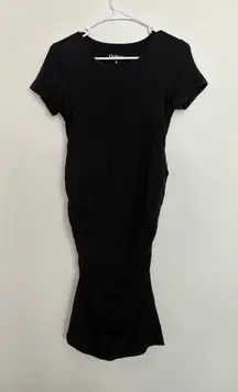 Quince Women's Black Tencel Jersey Maternity Ruched Dress size S Short Sleeve