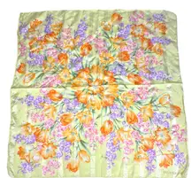 YSL Yves Saint Laurent Yellow Pink Purple Floral Square Scarf Handkerchief